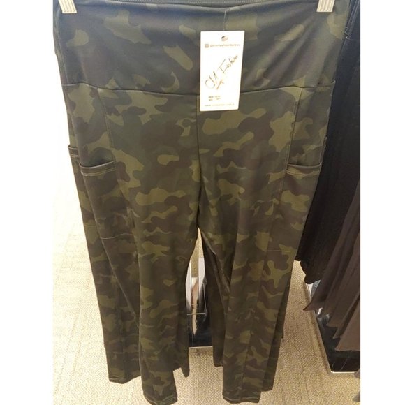 CM Fashion Womens Leggings, With Pockets--Green Camo - Picture 5 of 9